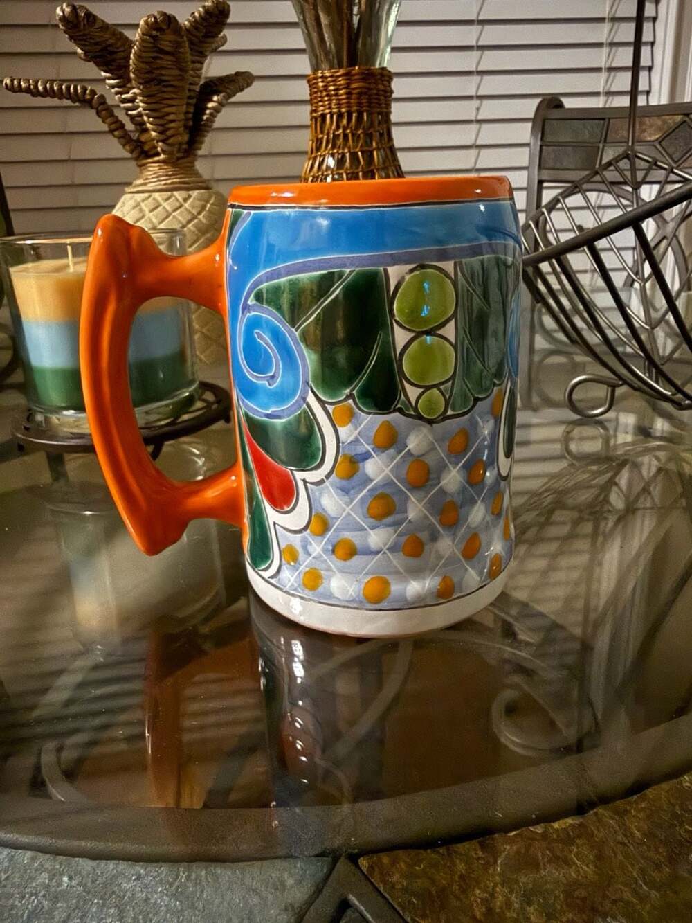 Handmade Mexican Talavera Ceramic Coffee Mug Colorful Floral Pattern